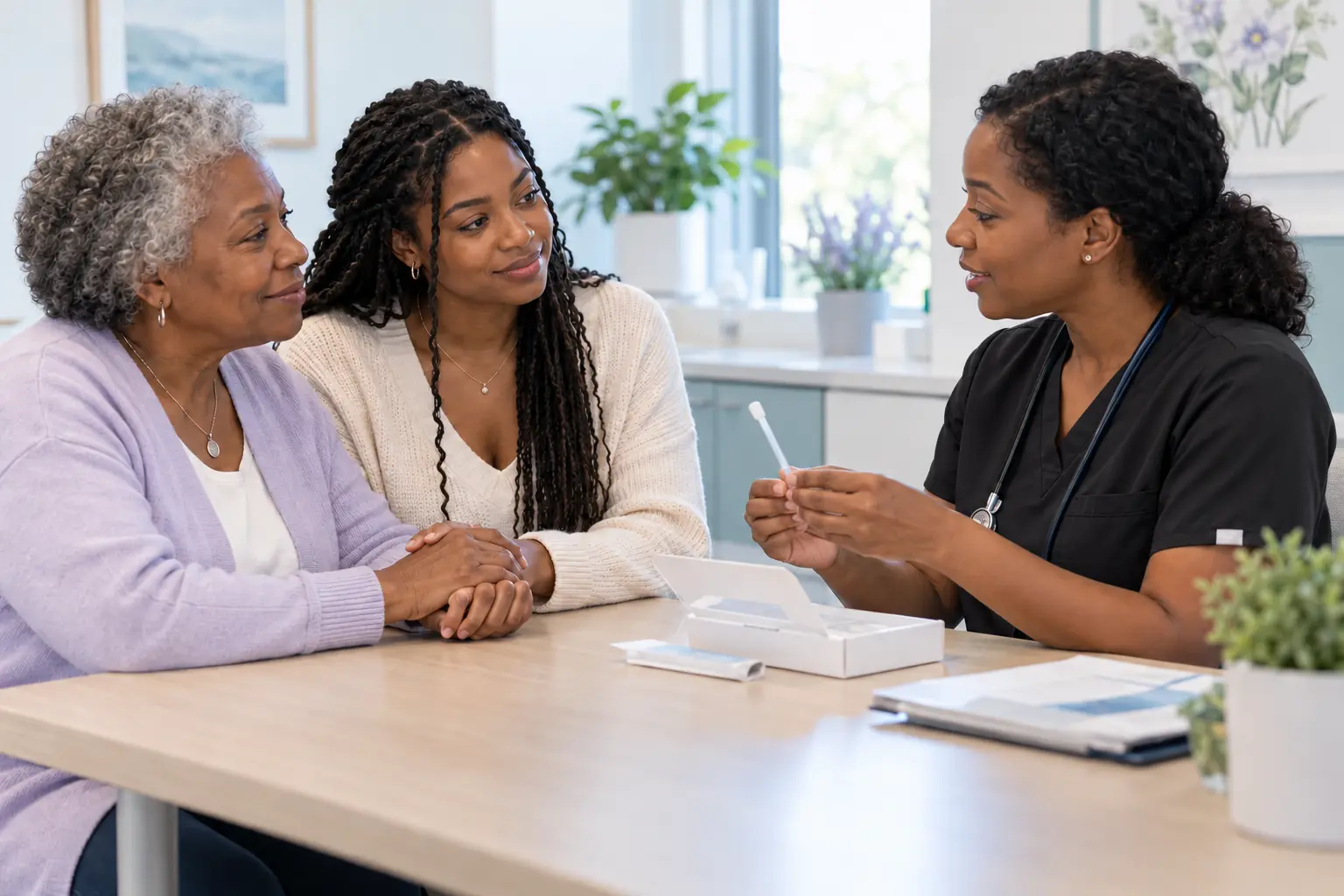 Illustrative family consultation about DNA testing with a collection professional
